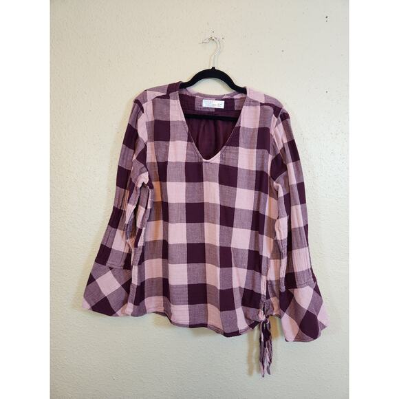 Time and Tru Women's Double Cloth Plaid Long Sleeve Pullover Blouse Top Size XXL - Picture 1 of 7